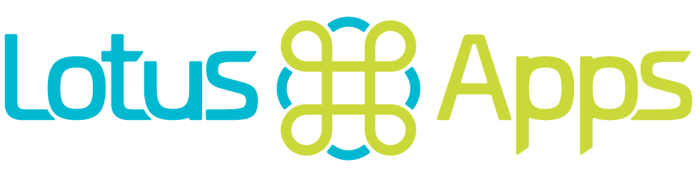 The new Lotus Apps logo: a command symbol over a blue rounded square, forming a flower between the words Lotus and Apps